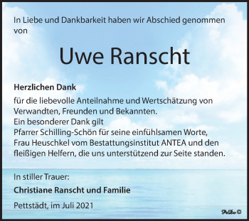 Traueranzeige von Uwe Ranscht von Trauerkombi Weißenfels