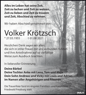 Traueranzeige von Volker Krötzsch von Trauerkombi Weißenfels