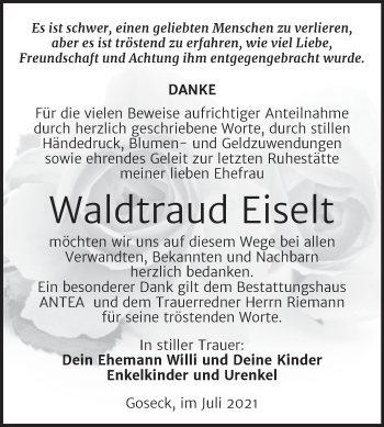 Traueranzeige von Waldtraud Eiselt von Trauerkombi Weißenfels