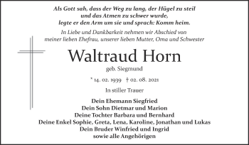 Traueranzeige von Waltraud Horn von Trauerkombi Bitterfeld