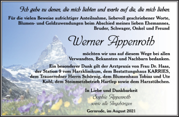 Traueranzeige von Werner Appenroth von Trauerkombi Quedlinburg