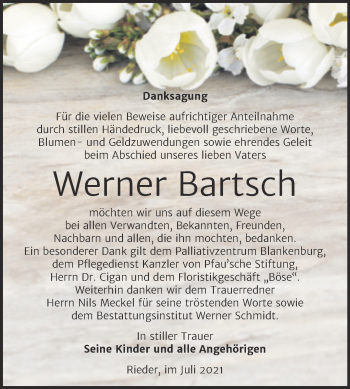 Traueranzeige von Werner Bartsch von Trauerkombi Quedlinburg