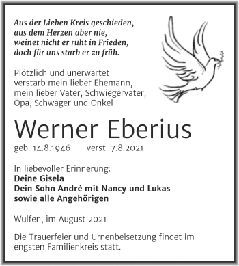 Traueranzeige von Werner Eberius von Trauerkombi Köthen