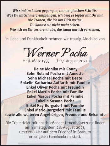 Traueranzeige von Werner Pocha von Super Sonntag Dessau-Roßlau