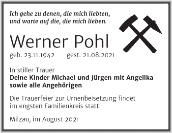 Traueranzeige von Werner Pohl von Trauerkombi Merseburg