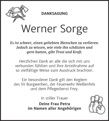 Traueranzeige von Werner Sorge von Trauerkombi Weißenfels