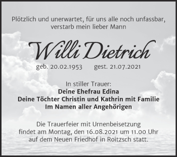 Traueranzeige von Willi Dietrich von Trauerkombi Bitterfeld