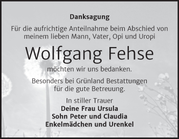 Traueranzeige von Wolfgang Fehse von Mitteldeutsche Zeitung Halle/Saalkreis