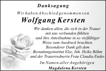 Traueranzeige von Wolfgang Kersten von Trauerkombi Dessau