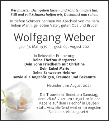 Traueranzeige von Wolfgang Weber von Trauerkombi Weißenfels