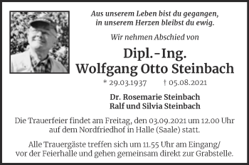 Traueranzeige von Wolfgang Otto Steinbach von Mitteldeutsche Zeitung Halle/Saalkreis