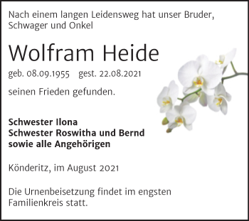 Traueranzeige von Wolfram Heide von Trauerkombi Zeitz
