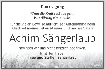 Traueranzeige von Achim Sängerlaub von Trauerkombi Weißenfels