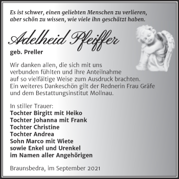 Traueranzeige von Adelheid Pfeiff von Trauerkombi Merseburg