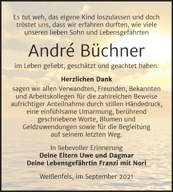 Traueranzeige von Andre Büchner von Trauerkombi Weißenfels