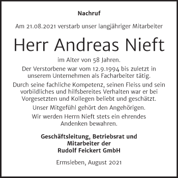 Traueranzeige von Andreas Nieft von Super Sonntag Aschersleben