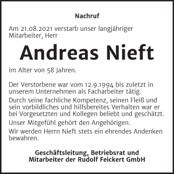 Traueranzeige von Andreas Nieft von Mitteldeutsche Zeitung Salzlandkreis