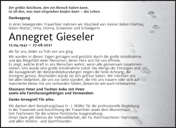 Traueranzeige von Annegret Gieseler von Trauerkombi Aschersleben