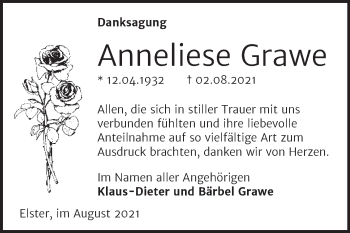 Traueranzeige von Anneliese Grawe von Trauerkombi Wittenberg