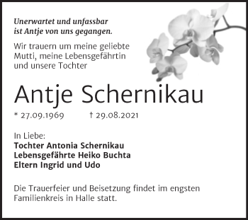 Traueranzeige von Antje Schernikau von Mitteldeutsche Zeitung Köthen