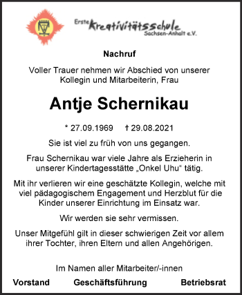 Traueranzeige von Antje Schernikau von Mitteldeutsche Zeitung Halle/Saalkreis