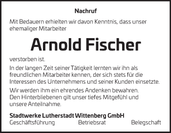 Traueranzeige von Arnold Fischer von Mitteldeutsche Zeitung