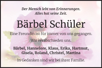 Traueranzeige von Bärbel Schüler von Trauerkombi Köthen