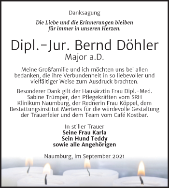 Traueranzeige von Bernd Döhler von Wochenspiegel Naumburg/Nebra
