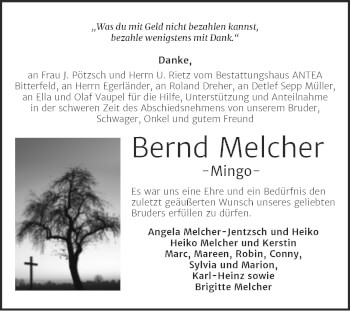 Traueranzeige von Bernd Melcher von Trauerkombi Bitterfeld