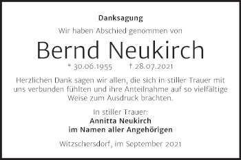 Traueranzeige von Bernd Neukirch von Trauerkombi Merseburg