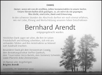 Traueranzeige von Bernhard Arendt von Trauerkombi Köthen