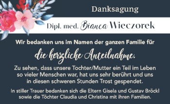 Traueranzeige von Bianca Wieczorek von Mitteldeutsche Zeitung Halle/Saalkreis