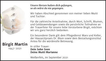 Traueranzeige von Birgit Martin von Trauerkombi Weißenfels