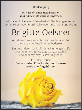 Traueranzeige von Brigitte Oelsner von Trauerkombi Merseburg