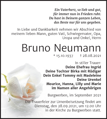 Traueranzeige von Bruno Neumann von Trauerkombi Weißenfels