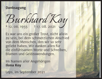 Traueranzeige von Burkhard Koy von Mitteldeutsche Zeitung Dessau-Roßlau