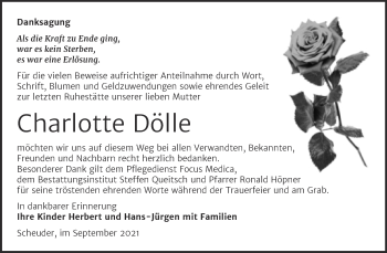 Traueranzeige von Charlotte Dölle von Trauerkombi Köthen