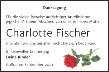 Traueranzeige von Charlotte Fischer von Trauerkombi Zeitz