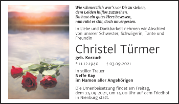 Traueranzeige von Christel Türmer von Trauerkombi Bernburg