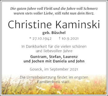 Traueranzeige von Christine Kaminski von Trauerkombi Weißenfels