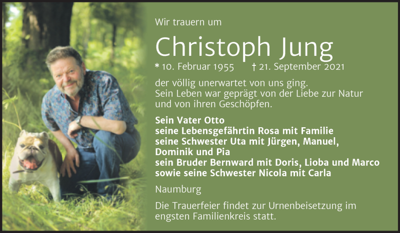  Traueranzeige für Christoph Jung vom 25.09.2021 aus Naumburger Tageblatt