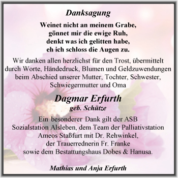 Traueranzeige von Dagmar Erfurth von Trauerkombi Bernburg