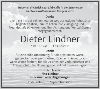 Traueranzeige von Dieter Lindner von Trauerkombi Merseburg