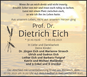 Traueranzeige von Dietrich Eich von Trauerkombi Merseburg