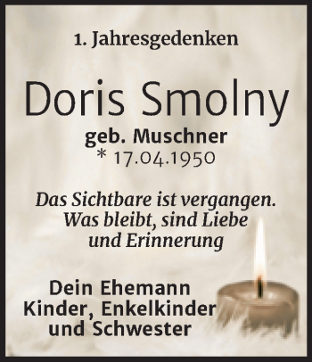 Traueranzeige von Doris Smolny von Mitteldeutsche Zeitung Halle/Saalkreis
