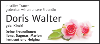 Traueranzeige von Doris Walter von Wochenspiegel Naumburg/Nebra