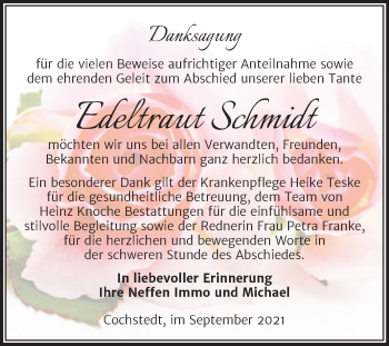 Traueranzeige von Edeltraut Schmidt von Trauerkombi Aschersleben