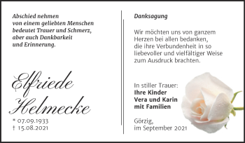 Traueranzeige von Elfriede Helmecke von Trauerkombi Köthen