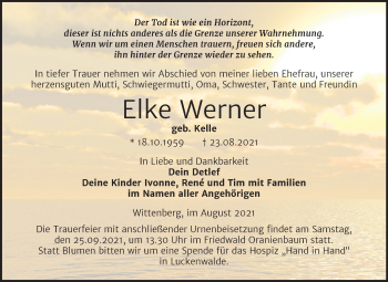 Traueranzeige von Elke Werner von Trauerkombi Wittenberg