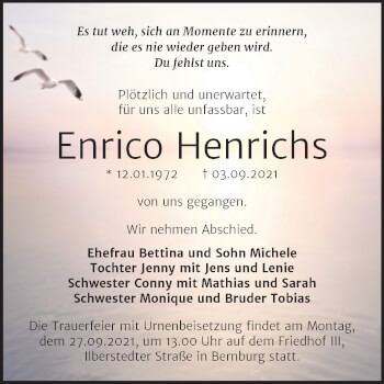 Traueranzeige von Enrico Henrichs von Trauerkombi Bernburg